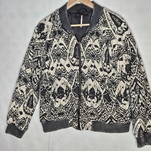 Free People Gray Print Cotton Rayon Ivory Women's Quilted Bomber Jacket Size:S